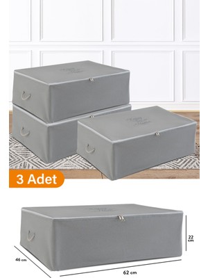 Serstil 3 Adet - Büyük Boy Baza Altı Antrasit Hurç 62 x 46 x 22 cm