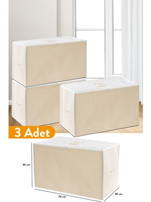 Serstil 3 Adet - Büyük Boy Bej Çizgili Hurç - 74 x 46 x 46 cm