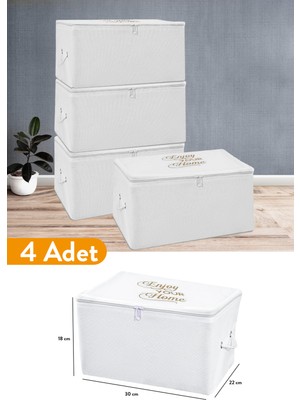 Serstil 4 Adet - Mini Boy Baskı Detaylı Beyaz Hurç 30 x 22 x 18 cm