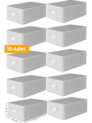 Serstil 10 Adet Antrasit Çizgili Büyük Boy Baza Altı ve Çekyat Hurç - 65X45X22 cm - Organizer.