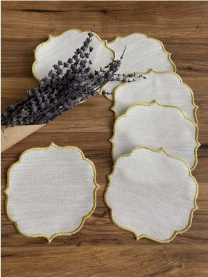 PremiumPort 6'lı Gold Simli Keten Kumaş Etamin Işlemeye Uygun Kokteyl Peçete Seti