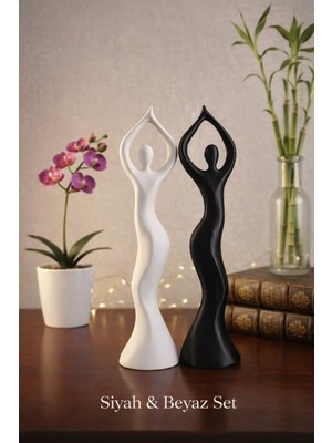 PremiumPort Siyah Beyaz Modern Dekoratif Biblo Seti, Şık Salon ve Ofis Rafineliği