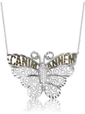 Inure Jewelry Gümüş Kelebek Canım Annem Bayan Kolye