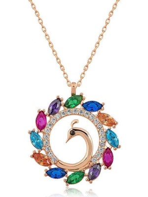 Inure Jewelry Gümüş Rose Tavus Kuşu Bayan Kolye