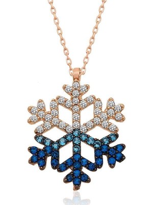 Inure Jewelry Gümüş Rose Mavi Taşlı Kar Tanesi Kolye