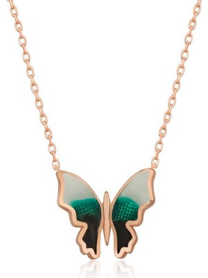 Inure Jewelry Gümüş Rose Minimal Kelebek Bayan Kolye