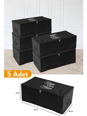 Serstil 5 Adet - Küçük Boy Baskı Detaylı Siyah Hurç 52 x 28 x 21 cm