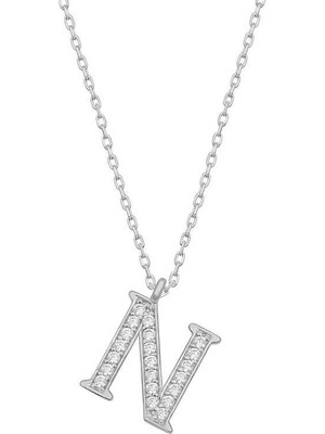 Inure Jewelry Gümüş Rodyum N Harfi Kadın Kolye