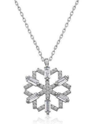 Inure Jewelry Gümüş Baget Taşlı Kar Tanesi Kolye
