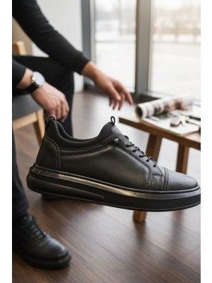 Enoch Hakiki Deri Lastikli Bilekli Erkek Sneaker Ortopedik Taban