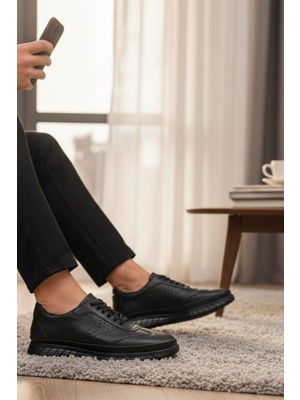 Enoch Hakiki Deri Perfore Detaylı Erkek Sneaker Ayakkabı Ortopedik Taban