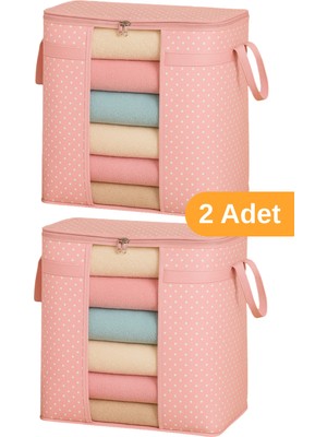 Serstil 2 Adet - Pencereli Saklama Çantası 50 x 45 x 30 cm - Pembe Benekli