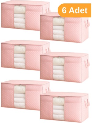 Serstil 6 Adet - Pencereli Yastık Yorgan Hurcu 75 x 40 x 40 cm - Pembe Benekli