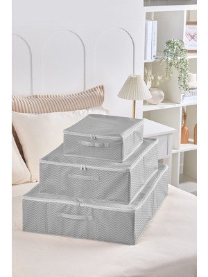 Serstil 3 Boy Baza Altı Kutu Hurç | Kapaklı Fermuarlı Yatak Altı Düzenleyici Saklama Kutusu