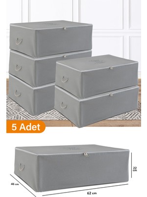 Serstil 5 Adet - Büyük Boy Baza Altı Antrasit Hurç 62 x 46 x 22 cm