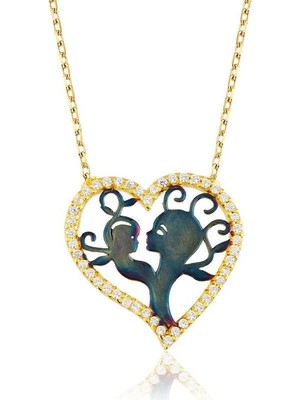 Inure Jewelry Gümüş Kalpli Anne Çocuk Kolyesi
