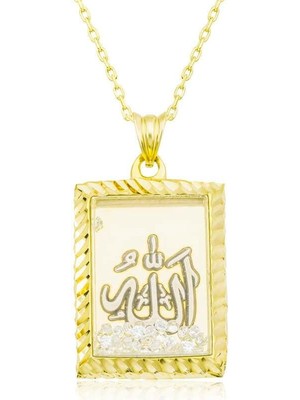 Inure Jewelry Gümüş Gold Allah Yazılı Kadın Kolye