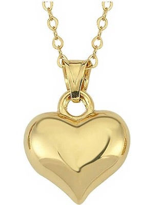 Inure Jewelry Gümüş Küçük 3 Boyutlu Gold Kalp Kadın Kolye