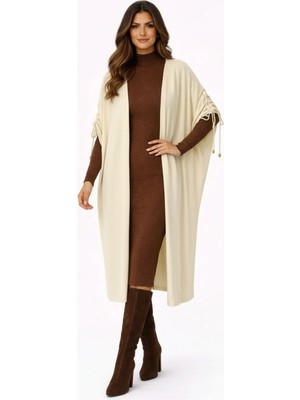 Mamayaga Kadın Tesettüre Uygun Midi Boy Yarasa Kol Omuzdan Bağlamalı Triko Curve Uyumlu Kuşaksız Hırka Ceket