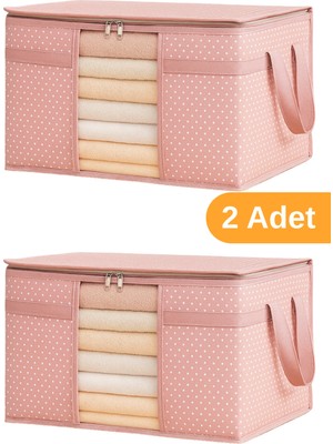 Serstil 2 Adet - Pencereli Kazak Hurcu 45 x 40 x 30 cm - Pembe Benekli