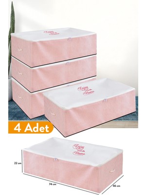 Serstil 4 Adet - Mega Boy Baza Altı Pembe Çizgili Hurç 74 x 46 x 22 cm