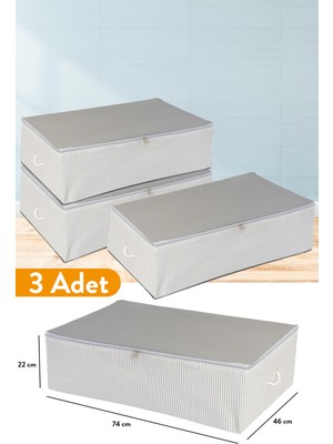 Serstil 3 Adet - Mega Boy Baza Altı Antrasit Çizgili Hurç 74 x 46 x 22 cm