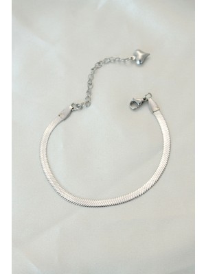 Net Damla 316L Çelik Gümüş Renk Italyan Zincirli Bileklik