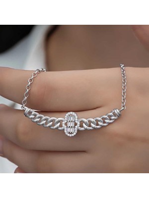 Inure Jewelry Gümüş Gurmet Zincirli Fatma Ana Eli Baget Taşlı Kadın Kolye