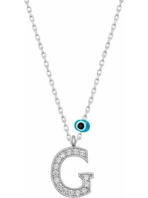 Inure Jewelry Gümüş Nazar Rodyum G Harfi Kadın Kolye