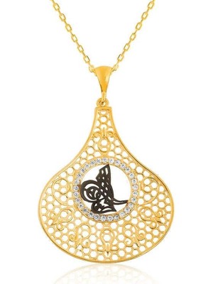 Inure Jewelry Gümüş Gold Tuğra Bayan Kolye