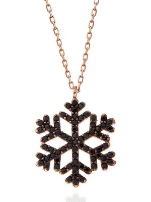 Inure Jewelry Gümüş Rose Siyah Taşlı Kar Tanesi Kadın Kolye