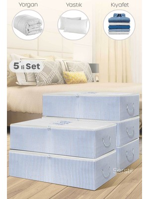 Serstil 5 Adet - Mega Boy Baza Altı Mavi Çizgili Hurç 74 x 46 x 22 cm