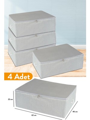 Serstil 4 Adet - Büyük Boy Baza Altı Antrasit Çizgili Hurç 62 x 46 x 22 cm