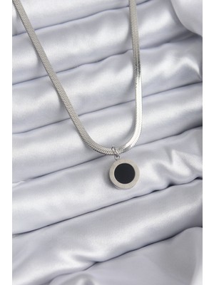 Net Damla 316L Çelik Gümüş Renk Italyan Zincir Model Işleme Detay Kadın Kolye