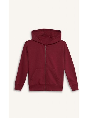 Kyex Kids Unisex Çocuk Bordo Fermuarlı Kapüşonlu Sweatshirt Okul - Günlük Için En Rahat Basic Hırka 3-10 Yaş