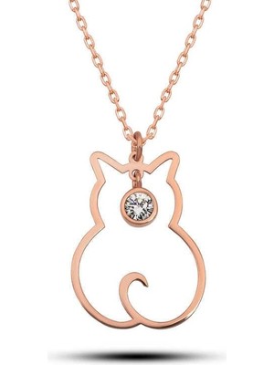 Inure Jewelry Gümüş Nisan Ayı Doğum Taşı Kedi Kadın Kolye