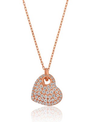 Inure Jewelry Gümüş Rose Kalp Bayan Kolye