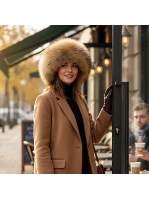 AbbasShop Hakiki Deri Gerçek Kürklü Ushanka Şapka Erkek Kadın Şapka Bere Kahverengi