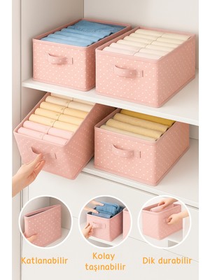 Serstil Kıyafet Saklama Kutusu | Katlanabilir Dolap Içi Düzenleyici 45X25X20CM - Pembe Benekli