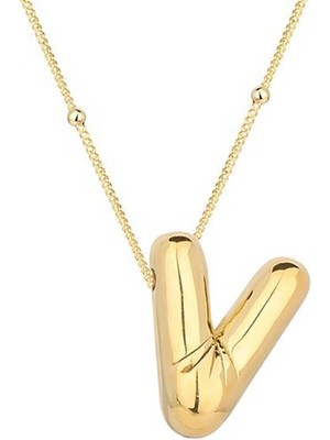 Inure Jewelry Gümüş Gold Balon V Harfi Kadın Kolye