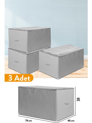 Serstil 3 Adet - Büyük Boy Antrasit Çizgili Hurç - 74 x 46 x 46 cm