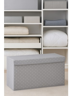 Serstil Mega Boy Kapaklı Sert Karton Gri Puantiyeli Hurç Organizer Xxl 70X40X30 cm