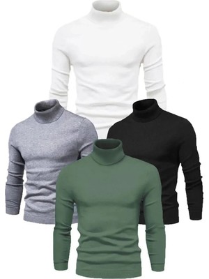 Giyim Center 4 Adet Unisex Kaşkorse Boğazlı Full Likralı Fitilli Body Kazak