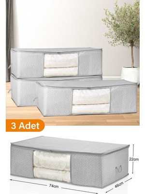 Serstil 3 Adet - Pencereli Mega Boy Baza Altı Gri Benekli Hurç 74 x 46 x 22 cm