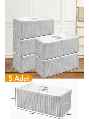 Serstil 5 Adet - Küçük Boy Baskı Detaylı Gri Çizgili Hurç 52 x 28 x 21 cm