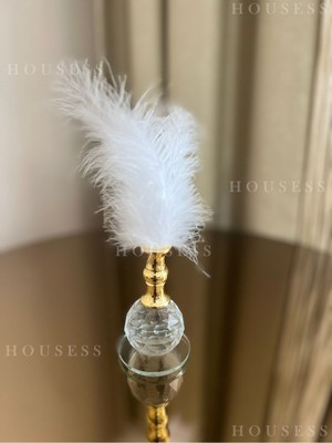 PremiumPort Beyaz Tüylü Gold Kristal Top Dekoratif Süs, Şık ve Zarif Tasarım