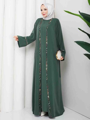 Aynur Tesettür Tesettür Giyim Büyük Beden Neşe Medine Ipeği Kumaş Büyük Beden Tesettür Abiye Iki Parça Elbise