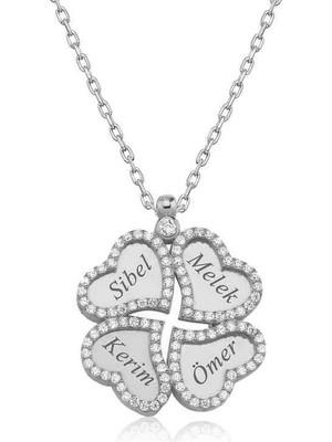 Inure Jewelry Gümüş İsimli Kapli Yonca Bayan Kolye
