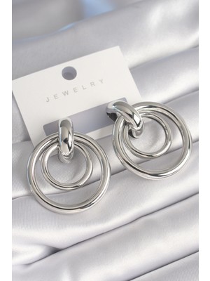 Net Damla Pirinç Gümüş Renk Halka Model Kadın Küpe