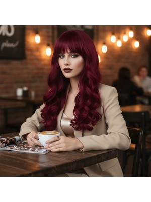 Esranın Dünyası Dalgalı Perçemli Uzun Fiber Sentetik Peruk - Kızıl RSPM34-ESRDNS